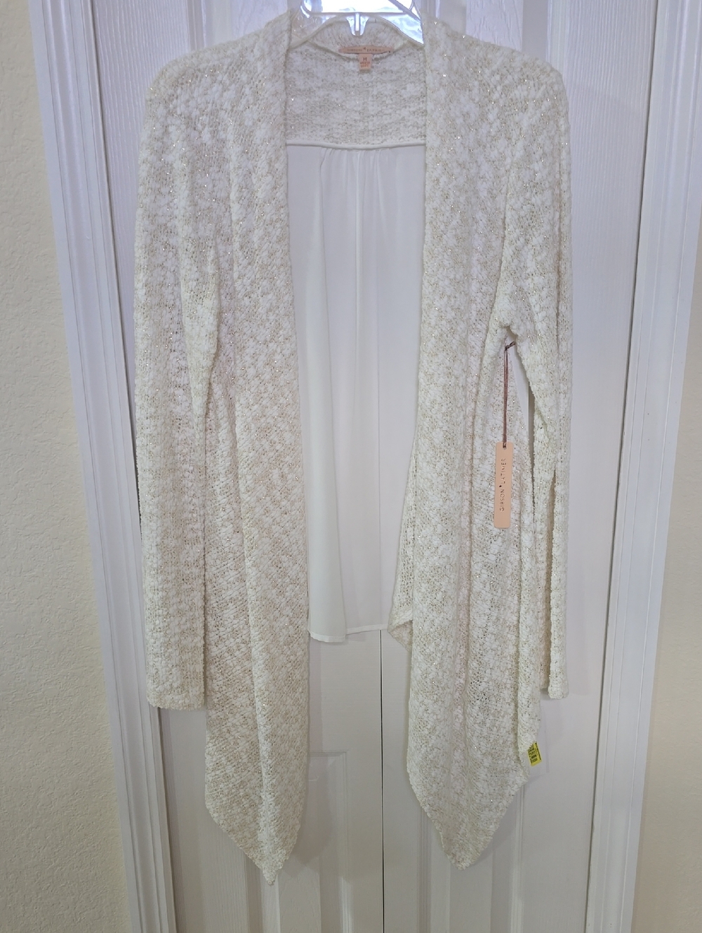 Open-Front Cream Knit Draped Wrap